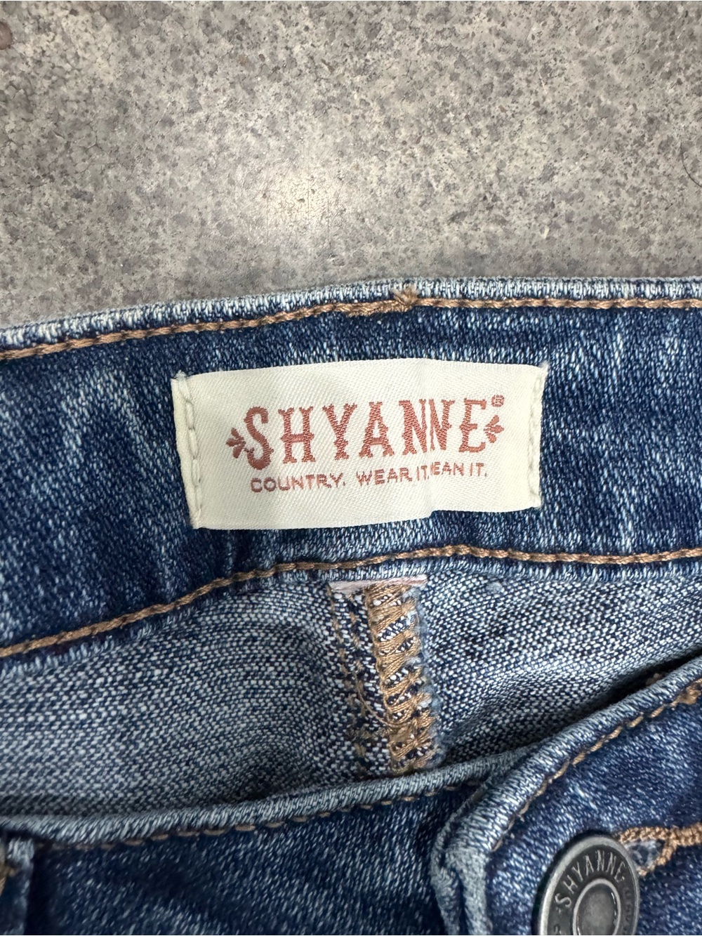 Shyanne Womens Medium Blue Flare Jeans. Rips and beaded detail.